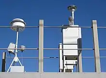 Air pollution monitoring station in Reno, Nevada showing air inlets and sensor.