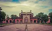 Akbar's Tomb, Agra was built with red sandstone by his son and grandson in 1605 to 1618.