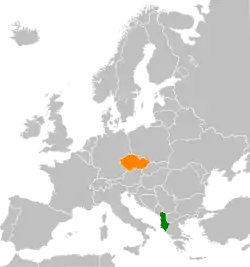 Map indicating locations of Albania and Czech Republic