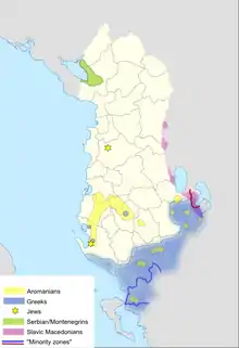 Regions with a traditional presence of ethnic or linguistic groups other than Albanian