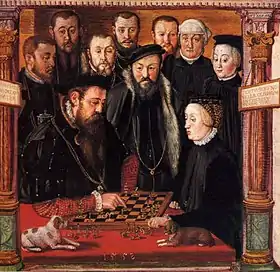 Image 19Hans Muelich, 1552, Duke Albrecht V. of Bavaria and his wife Anna of Austria playing chess (from Chess in the arts)