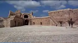 The courtyard at the Alcazaba of Almería was dressed for the Madrid training sequence.