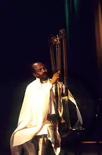 Alemu playing the Harp of David