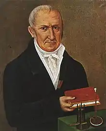 Image 22Alessandro Volta with the first electrical battery. Volta is recognized as an influential inventor. (from Invention)