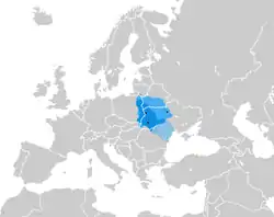 Map of the Kingdom of Galicia–Volhynia in the 13th/14th century.