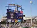 High-definition scoreboard at Alex Box Stadium, Skip Bertman Field (the latter name has since been placed on the lower arch below "Alex Box Stadium").