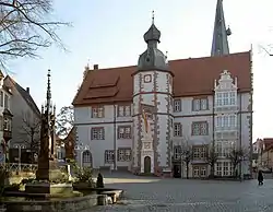 Alfeld town hall, behind St. Nicolai