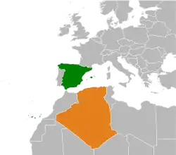 Map indicating locations of Spain and Algeria