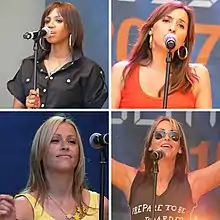 All Saints performing in 2007. Clockwise from top left: Shaznay Lewis, Melanie Blatt, Natalie Appleton and Nicole Appleton.