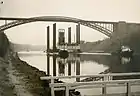 Fig. 4 tower shaft on offshore lift platform passing Levensau on the Kiel Canal