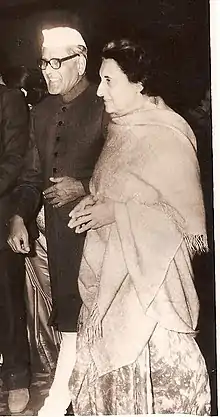 Vidyalankar and Indira Gandhi, standing and smiling