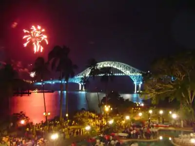 Image 1A nighttime view of the Bridge of the Americas, 2006