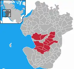 Map of Dithmarschen highlighting Meldorf-Land