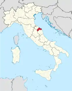 Map highlighting the location of the province of Ancona in Italy