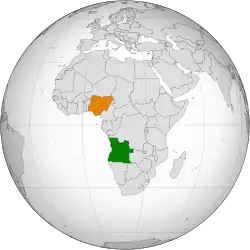 Map indicating locations of Angola and Nigeria