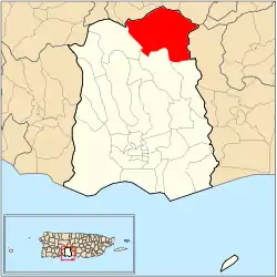 Location of barrio Anón within the municipality of Ponce shown in red