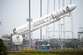 Raising of the rocket into launch position.