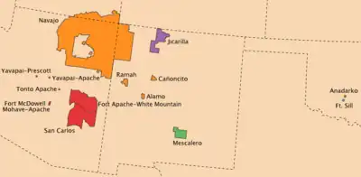 map of Arizona & New Mexico showing locations of Indian Reservations