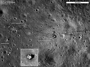 LRO image of Apollo 17 site, LRV-3 is in the lower right