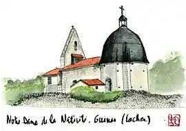 Watercolor of the church in Cachen