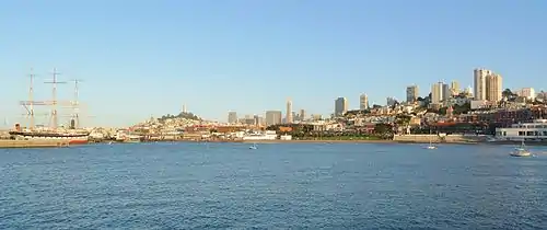 From left to right: San Francisco Maritime National Historical Park, Telegraph Hill and Coit Tower, Fisherman's Wharf, Downtown San Francisco, Russian Hill and Aquatic Park Historic District.