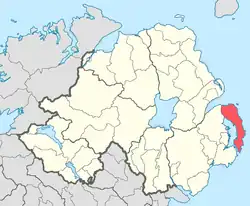 Location of the former barony of Ards, County Down, in present-day Northern Ireland.