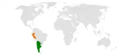 Map indicating locations of Argentina and Peru