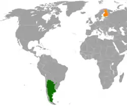 Map indicating locations of Argentina and Finland