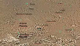 Map of Argyre quadrangle with major features labeled.  Galle crater looks like a smile.