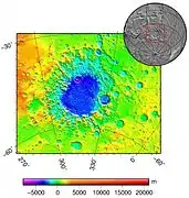 Topography of the Argyre Basin, the major feature in the Argyre quadrangle.  This large impact crater would have also taken many thousands of years to cool.