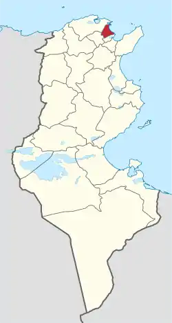 Map of Tunisia with Ariana highlighted