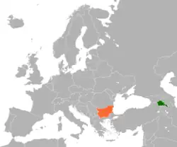 Map indicating locations of Armenia and Bulgaria