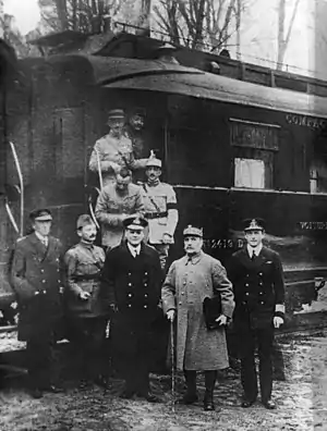 Ferdinand Foch outside the armistice train.