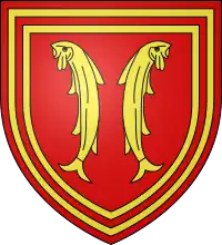 Example of the arms of the Montbeliard of Montfaucon family, showing two barbels within a plain double-tressure