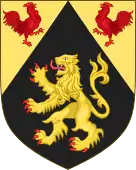 Coat of arms of Walloon Brabant, incorporating the arms of the historical Duchy of Brabant and Wallonia's rooster. Granted on 2 January 1995 by the Council.