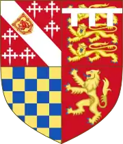 Usual quarterings of Howard, Dukes of Norfolk after 1842: with FitzAlan (Gules a lion rampant or) in the 4th quarter, in place of Mowbray;  in 1842 the future 14th Duke adopted as a prefix the additional surname of FitzAlan (of Arundel Castle, feudal Earls of Arundel, Barons Mowbray, etc.), whose heiress in 1555 had married Thomas Howard, 4th Duke of Norfolk.