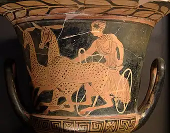 Biga of Artemis drawn by hinds (Boeotian red-figure kylix, 450–425 BC)