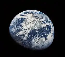 Image 21The first image taken by a human of the whole Earth, probably photographed by William Anders of Apollo 8 South is up; South America is in the middle. (from Outer space)