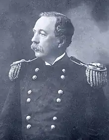 Black and white 1901 head and shoulders portrait of Asa B. Carey in dress uniform, facing slightly to his left, in right profile