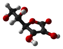 Ball-and-stick model of L-ascorbic acid