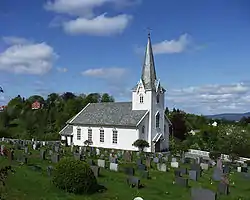 View of the church in the centre of the village