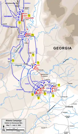 Map 1:The Atlanta Campaign from Dalton to Kennesaw Mountain (May 7 – July 2, 1864).