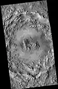 Wide view of Auki Crater, as seen by CTX