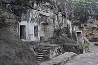 Stone stairs leading to an entrance