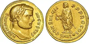 Aureus of Maximian (r. 285–308; 310) issued at Antioch c. 294–295