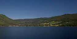 View of the village as seen from the lake Tinnsjå to the south