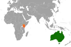 Map indicating locations of Australia and Kenya