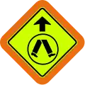 (W6-2) Pedestrian Crossing Ahead (with target board) (Used in Queensland)