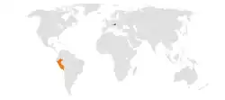 Map indicating locations of Austria and Peru