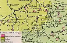 National map of languages (Outer Eastern Carpathians; Prešov Region; and Subcarpathian Voivodeship, 1876)